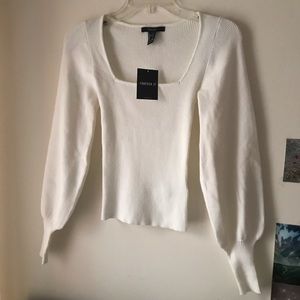 NWT FOREVER 21 WHITE SQUARE NECK SWEATER